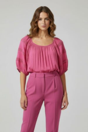 Unique Spectrum Solid Short Sleeve Blouse