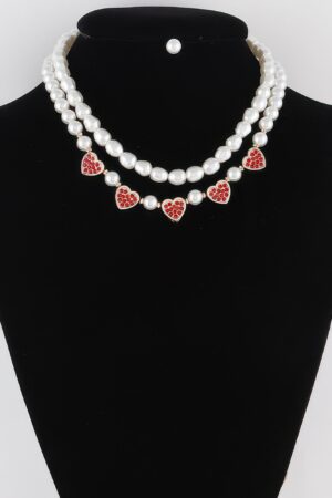 Pearled Heart Charms Necklace