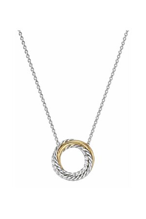 Crossover Pendant Necklace in Sterling Silver with 18K Yellow Gold and Diamonds, 14.5mm